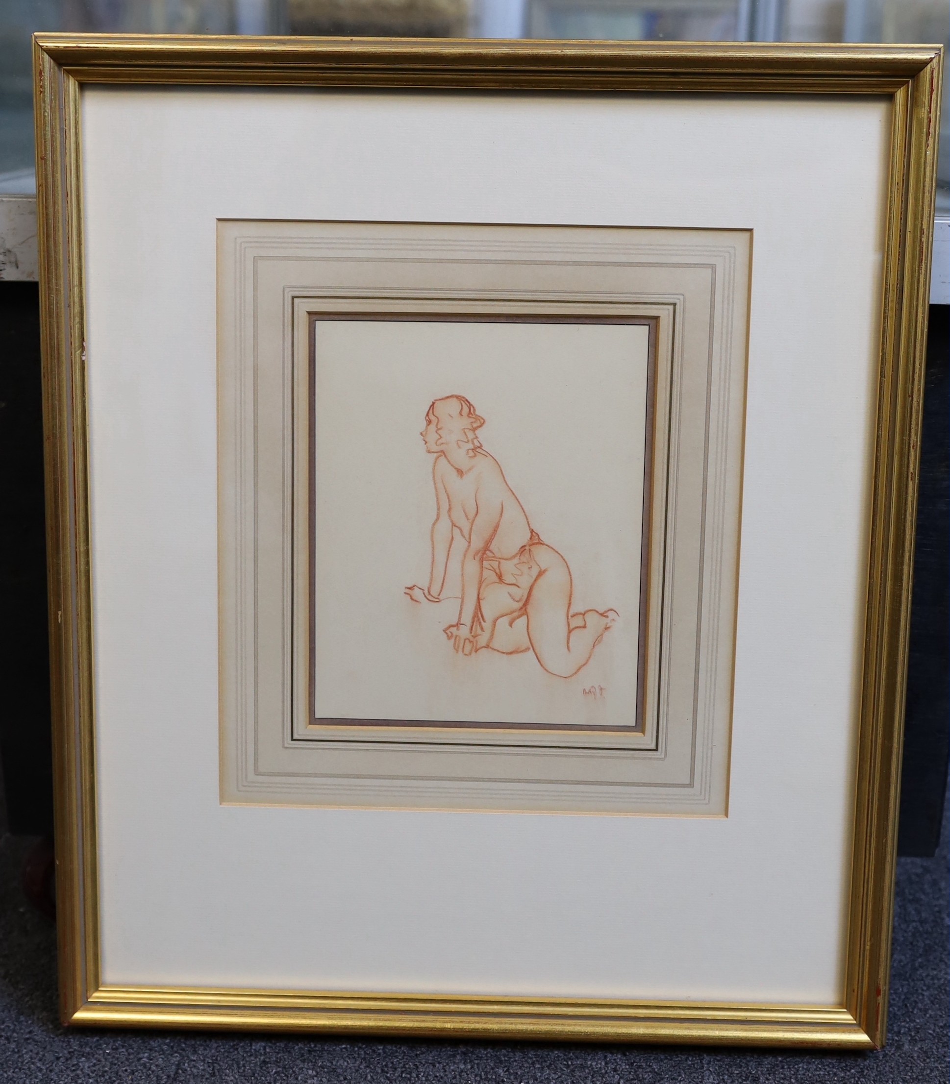 Sir William Russell Flint (1880-1969), Kneeling model, sanguine chalk on paper, 19 x 15.5cm
